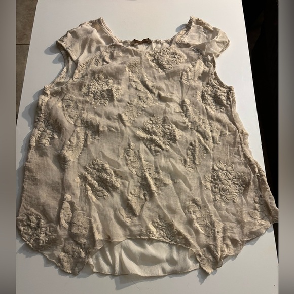 Soft Surroundings Cream Sleeveless Top Sheer Embroidered Details Fairy Cottage - Picture 1 of 5